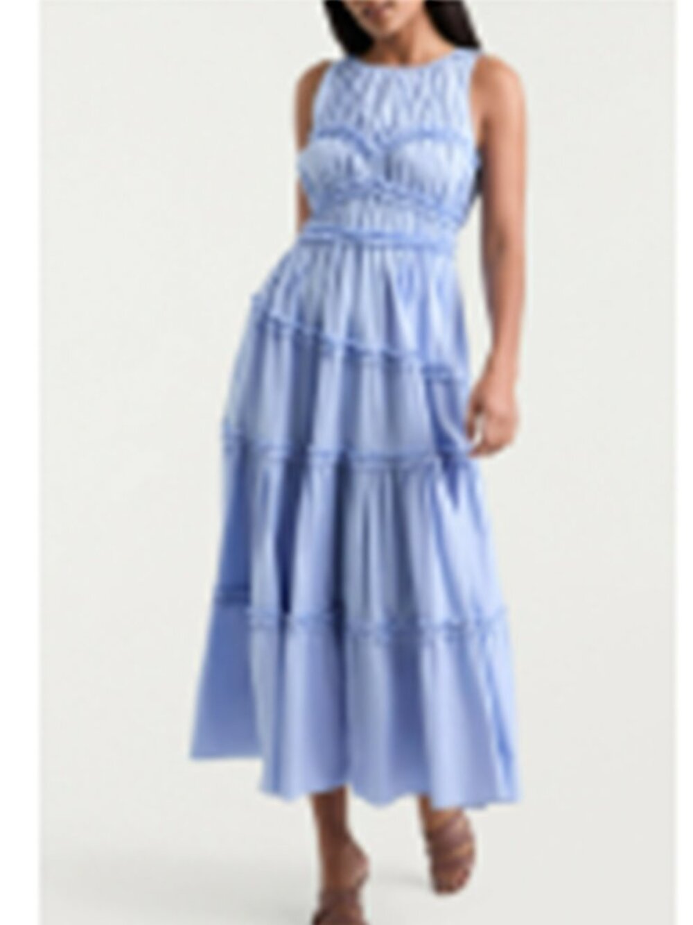 NWT Cinq à Sept Sirrina Ruffle Tiered Dress Midi Blue 10